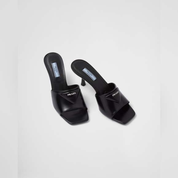 Prada black brushed leather heeled slides - Picture 1 of 8